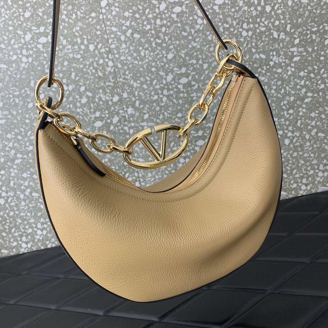 Valentino Garavani VLogo Moon Small Hobo Bag in Apricot Nappa Leather 